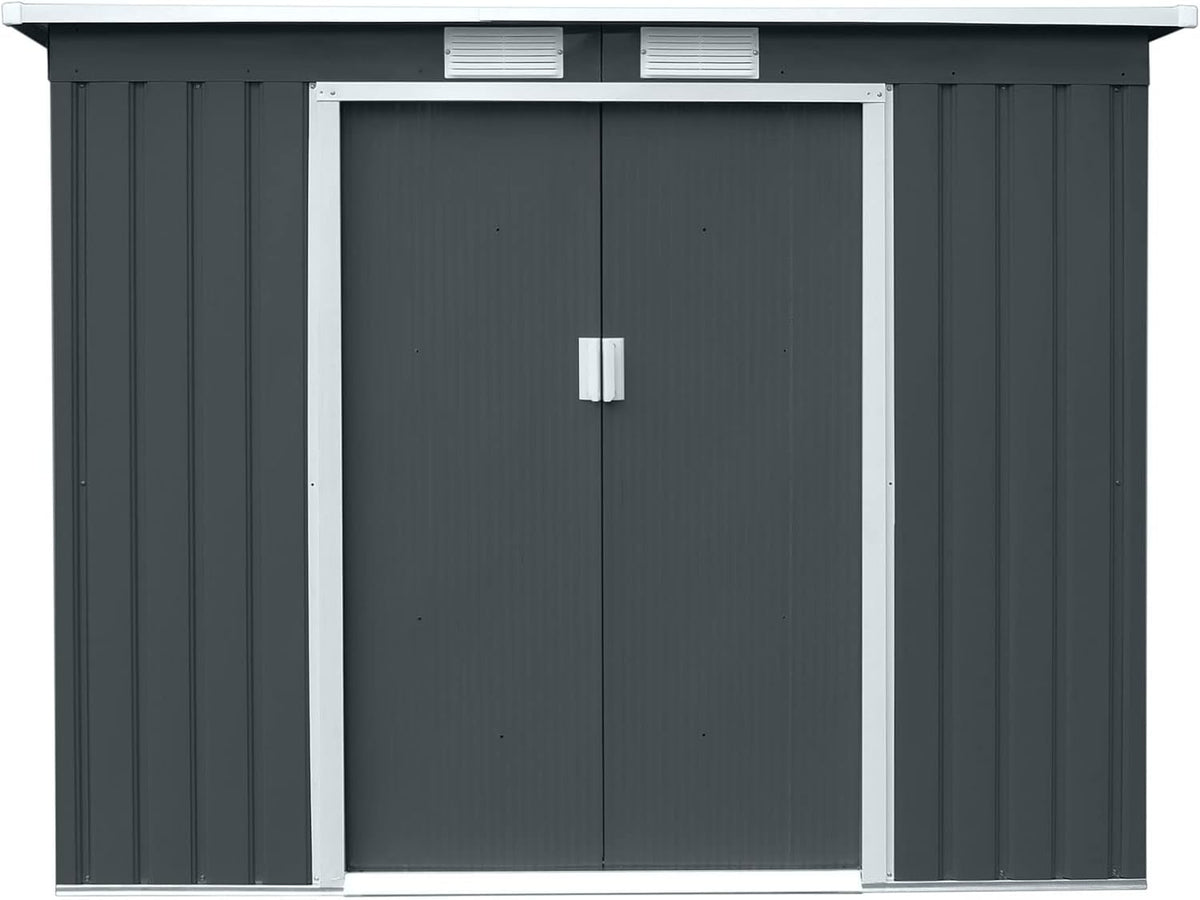 HATTORO P100 Gartenhaus mit Pultdach, Geräteschuppen 213x130x173cm, Gerätehaus mit 2 Schiebetüren, Belüftungsgitter & Metall-Rahmen, Modernes Grau/Anthrazit, Verzinkter Stahl