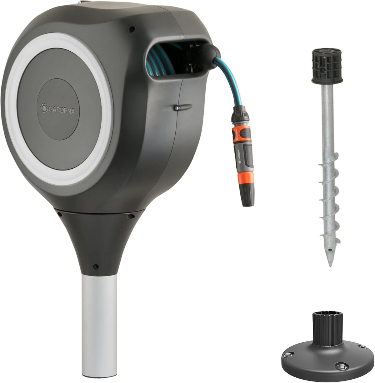 Gardena Wand-Schlauchbox RollUp L (weiß) 30 m exklusiv für Amazon: Schwenkbare Schlauchbox, integrierte Schlauchführung, inkl. 30 m Gardena Qualitätsschlauch, Reinigungsspritze und Brause (18627-38)