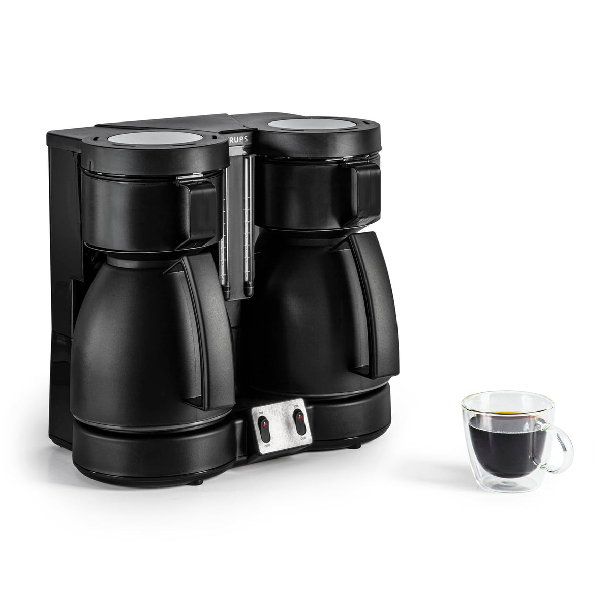 KRUPS Filterkaffeemaschine Duothek Plus, Kombiautomat, 2 unabhängige Brühsysteme, Kaffee und Tee, 2 x 10 Tassen, 2 Schwenkfilter mit Tropfverschluß, 2 separate Wasserstandsanzeigen, Schwarz, KM8508
