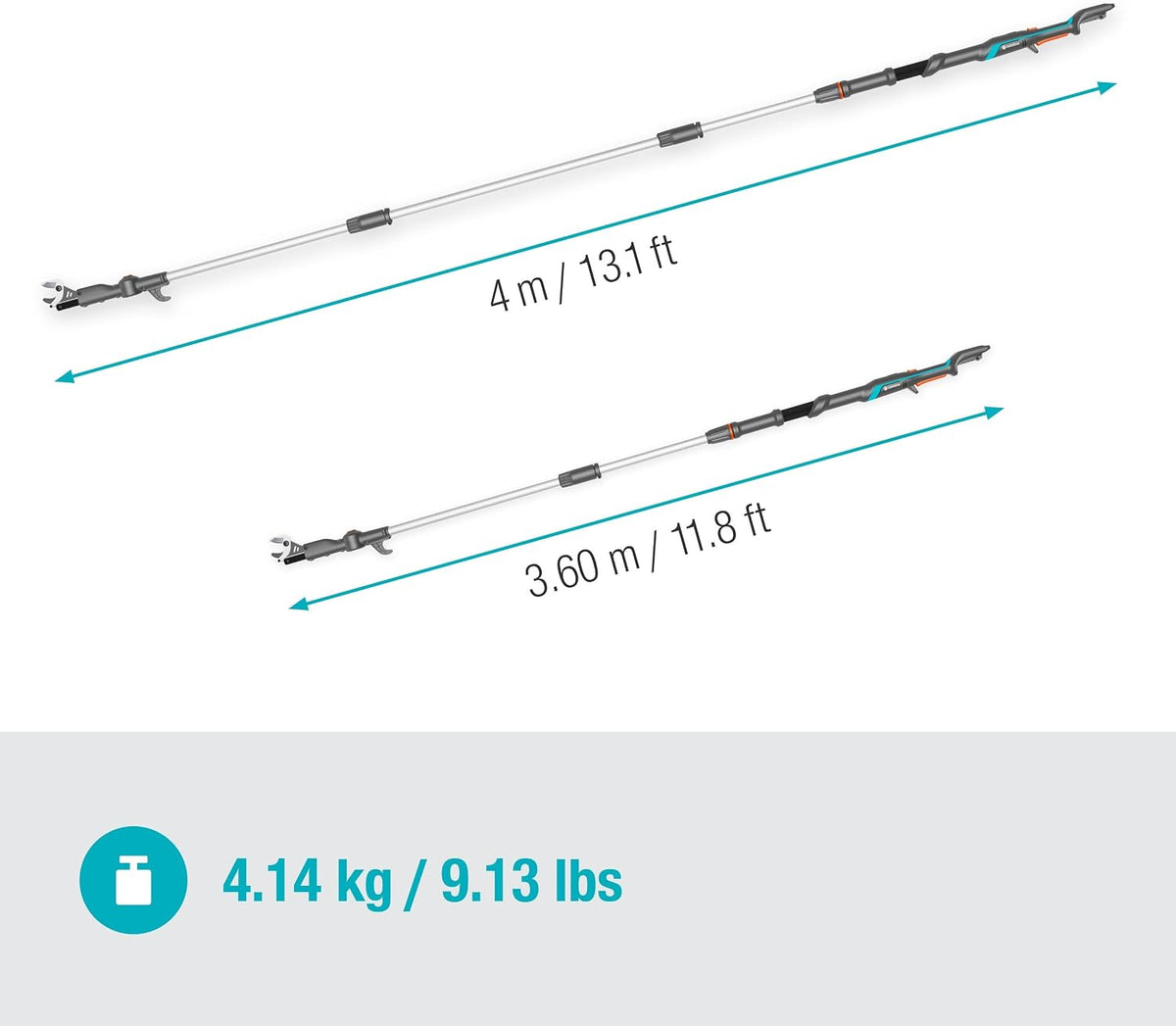 Gardena Akku-Teleskop-Baumschere HighCut 360/18V P4A ohne Akku: Astschere mit Teleskopstiel für Zweige in bis zu 5 m Höhe,schwenkbarer Schneidkopf, ergonomischer Griff, LED-Anzeige (14776-55)