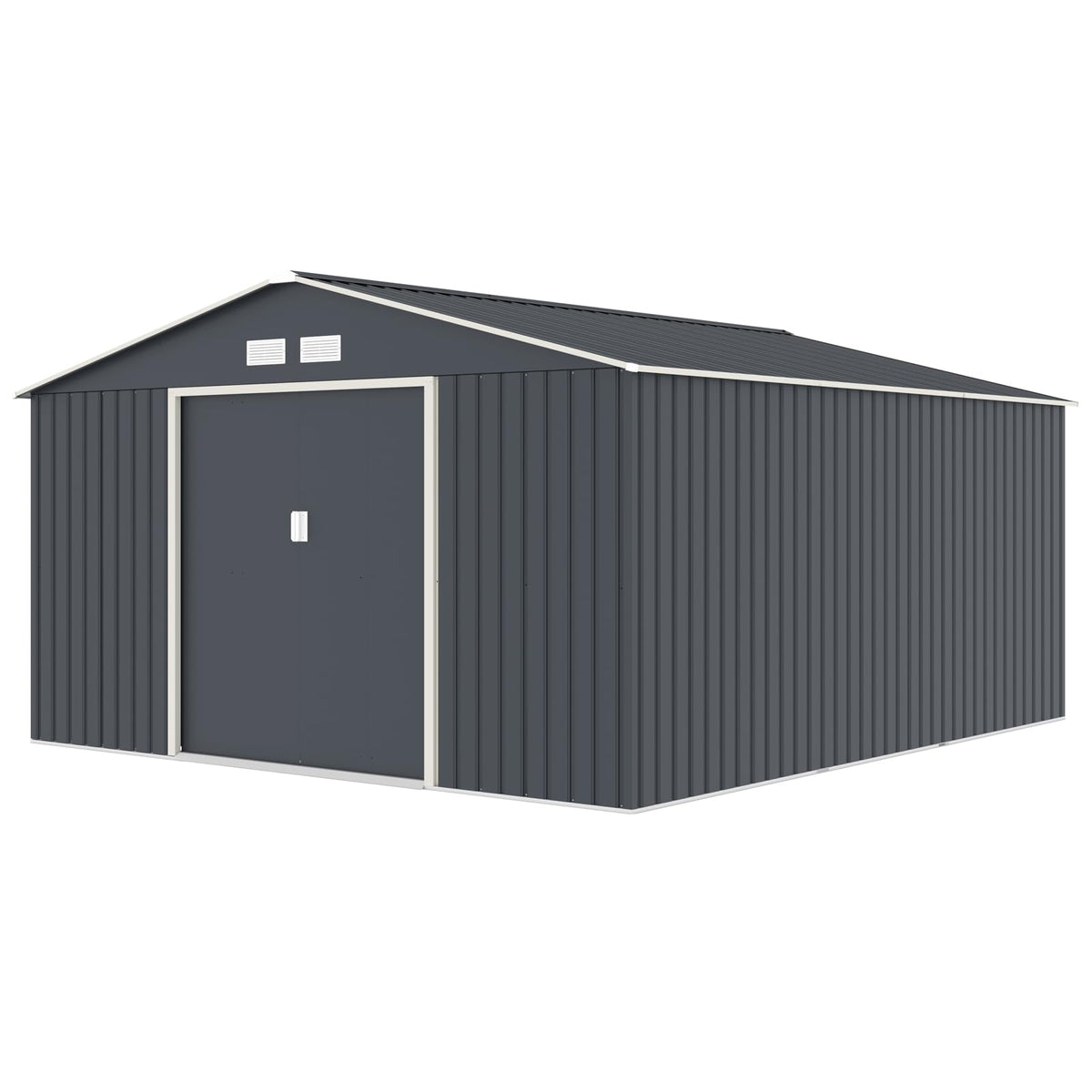 HATTORO P100 Gartenhaus mit Pultdach, Geräteschuppen 213x130x173cm, Gerätehaus mit 2 Schiebetüren, Belüftungsgitter & Metall-Rahmen, Modernes Grau/Anthrazit, Verzinkter Stahl