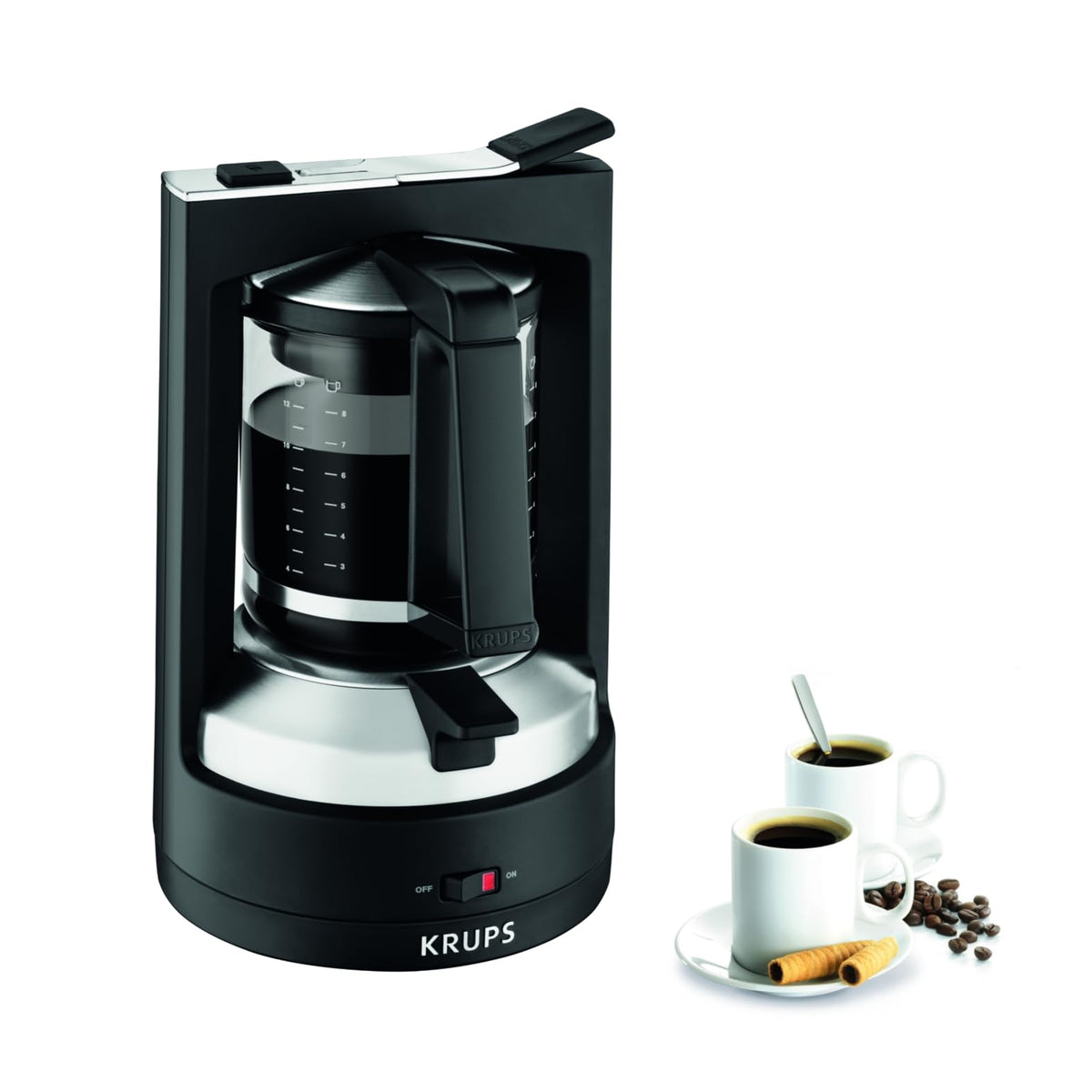 KRUPS Grind Aroma XL Filterkaffeemaschine, abnehmbares Kegelmahlwerk, digitales Bedienfeld, XL-Fassungsvermögen (1,25 L), Edelstahl-Thermoskanne, Schwarz/Edelstahl, KT842810