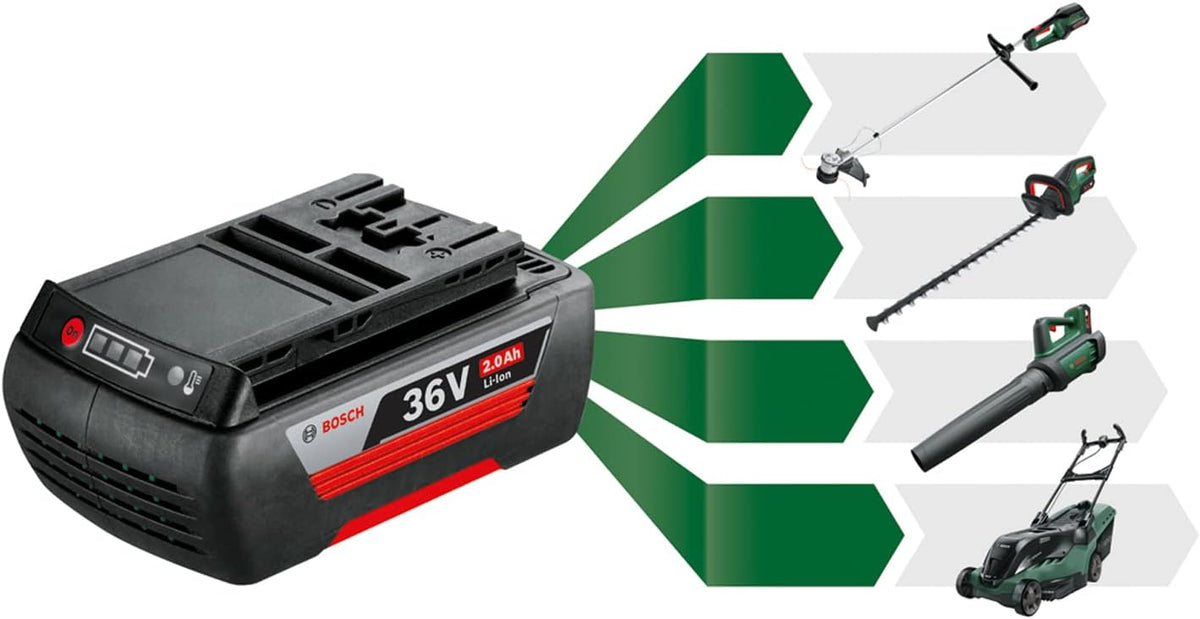 Bosch Home and Garden Bosch Akku Laubbläser ALB 36 LI (Akku, Ladegerät, Karton, Luftgeschwindigkeit: 180-260 km/h, 36 Volt System, 2,0 Ah), Schwarz, Grün, Silber
