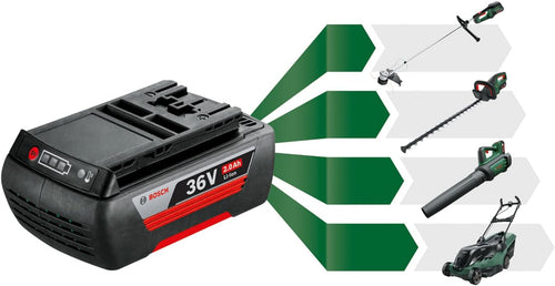 Bosch Home and Garden Bosch Akku Laubbläser ALB 36 LI (Akku, Ladegerät, Karton, Luftgeschwindigkeit: 180-260 km/h, 36 Volt System, 2,0 Ah), Schwarz, Grün, Silber