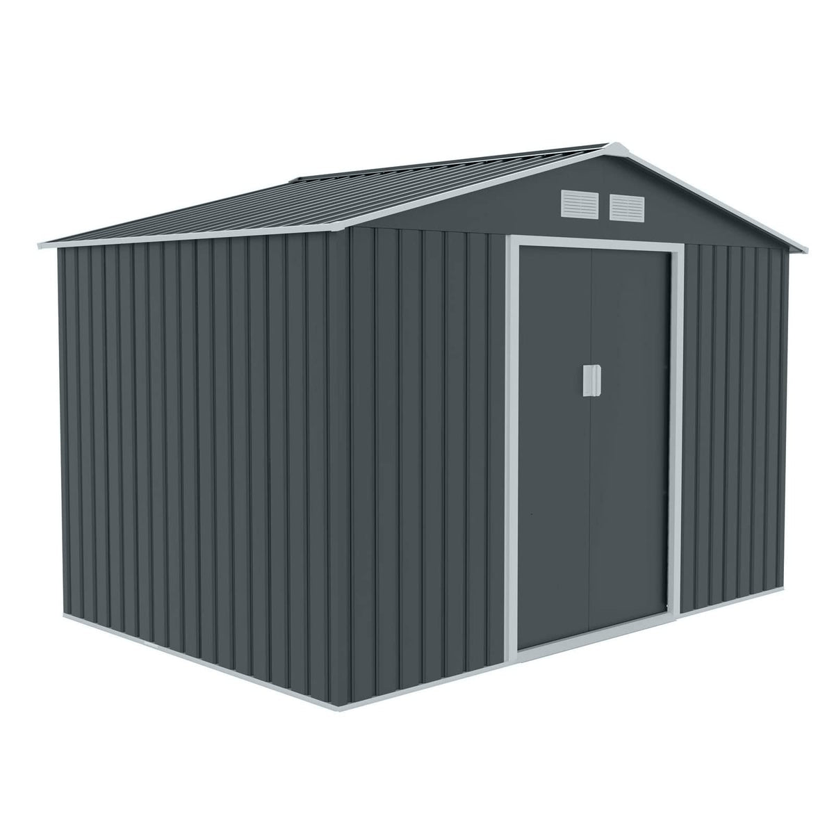 HATTORO P100 Gartenhaus mit Pultdach, Geräteschuppen 213x130x173cm, Gerätehaus mit 2 Schiebetüren, Belüftungsgitter & Metall-Rahmen, Modernes Grau/Anthrazit, Verzinkter Stahl