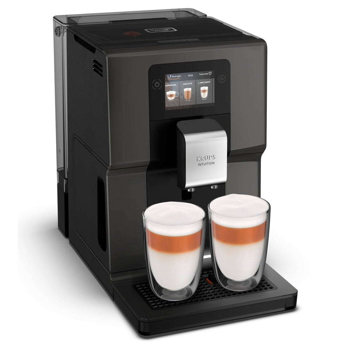 Krups Intuition Preference Kaffeevollautomat mit Smartphone-ähnlicher Bedienung, 3.5" Farb-Touchscreen, Smart Slide Technology, intuitives Lichtsystem, 11 Getränke, Milchbehälter, EA873810