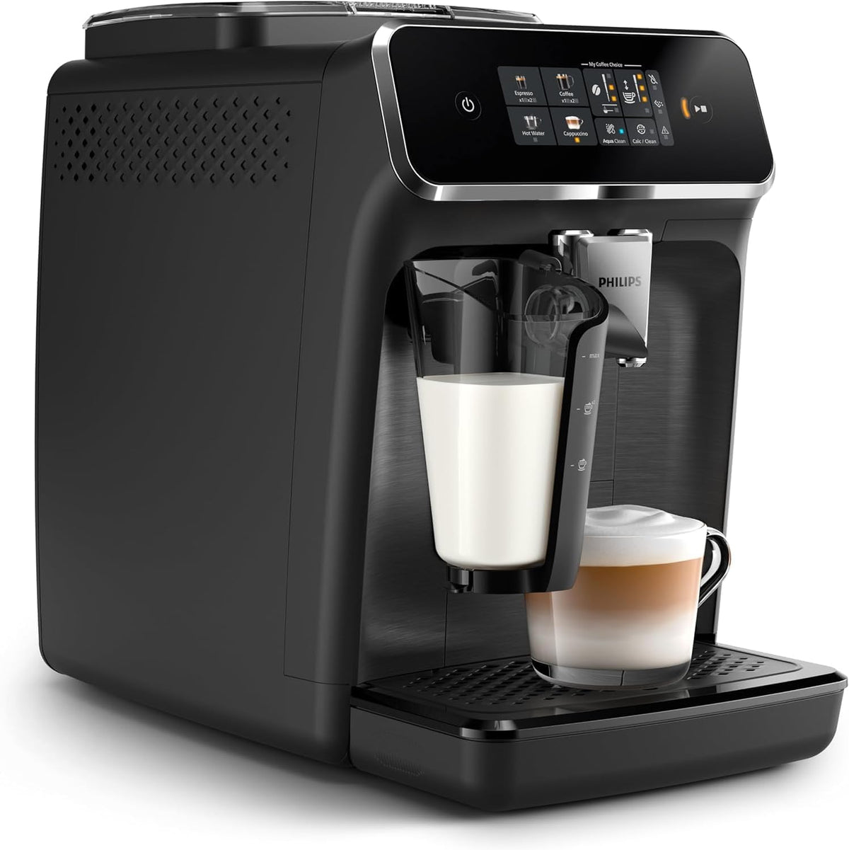 Philips 2300 Kaffeevollautomat: 4 Getränke, LatteGo, SilentBrew, Keramikmahlwerk, AquaClean Mattschwarz