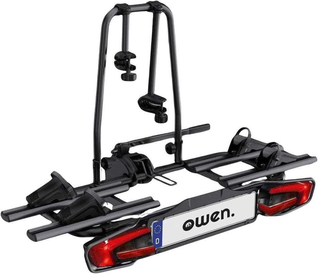 Owen Fahrradträger Anhängerkupplung für 2 Fahrräder & E-Bikes (60 kg) – Abklappbar, Abschließbar, 13-polig, TÜV-geprüft – Einfache Montage (Schwarz)