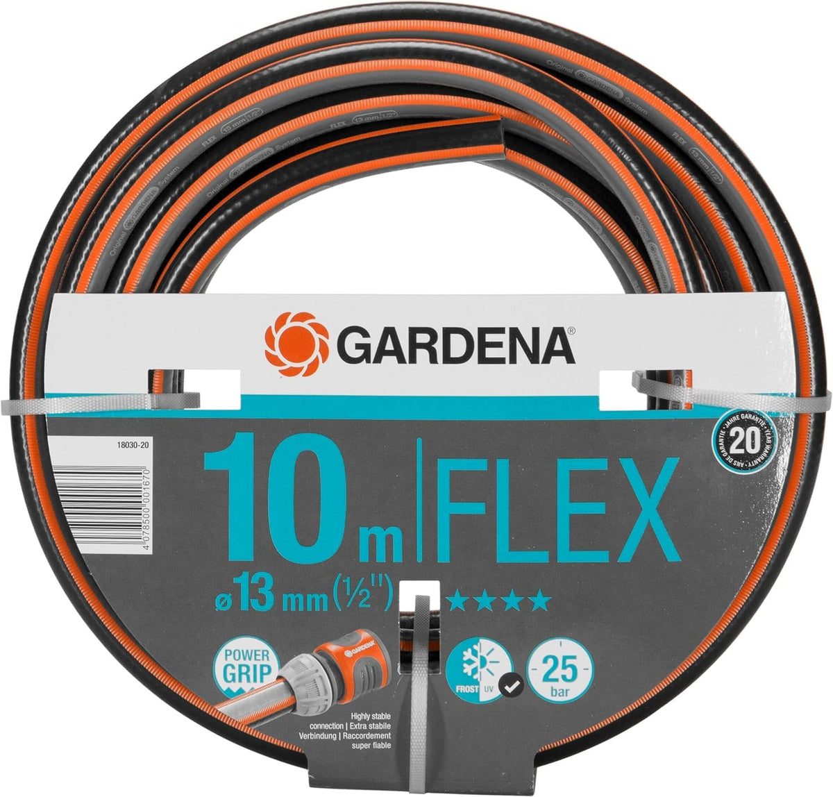 Gardena Comfort FLEX Schlauch 13 mm (1/2 Zoll), 20 m mit Systemteilen: Formstabiler, flexibler Gartenschlauch mit Power-Grip-Profil, aus hochwertigem Spiralgewebe, 25 bar Berstdruck (18034-88)