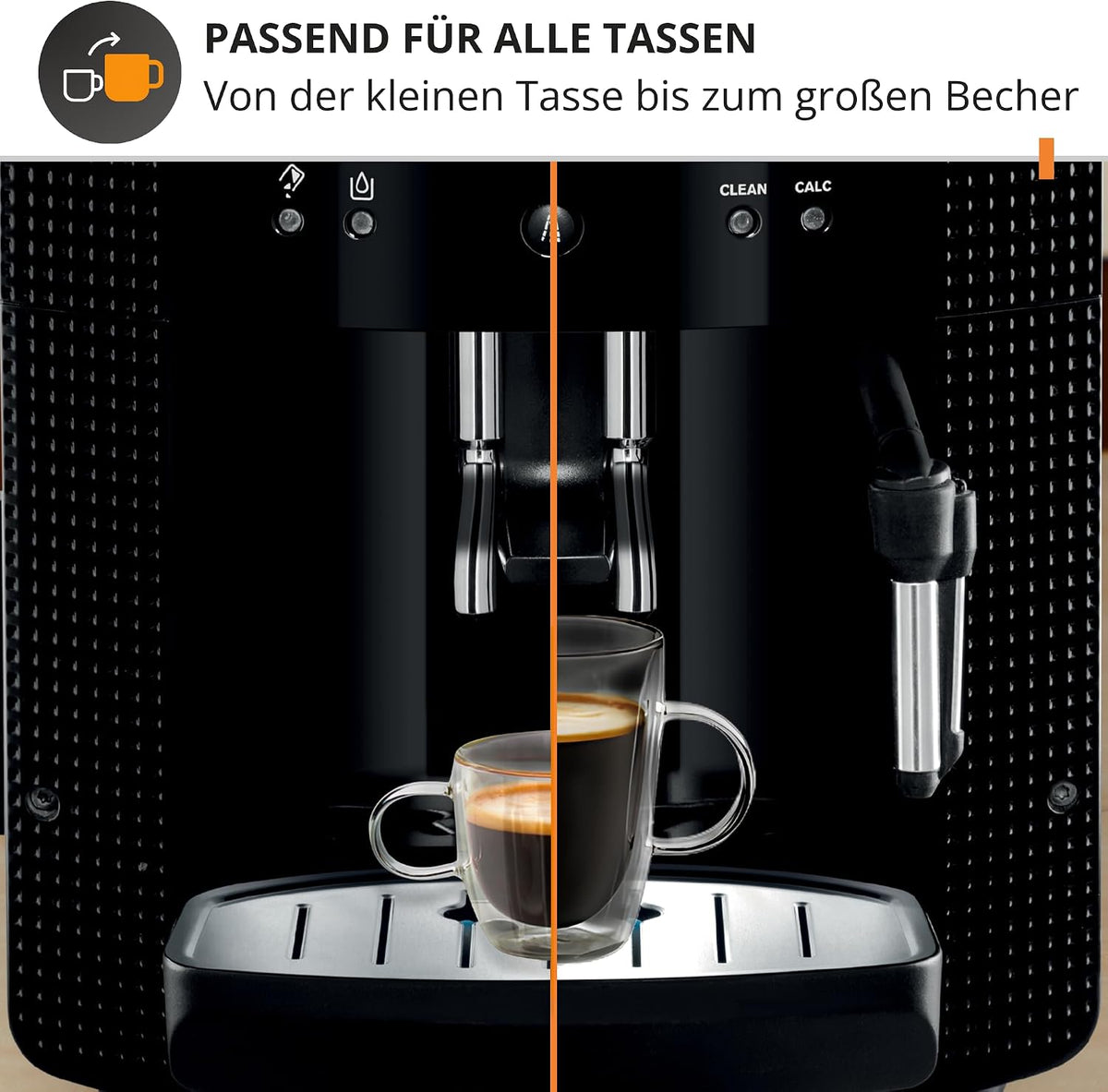 KRUPS Arabica Picto Kaffeevollautomat, kompaktes Design, einfache Bedienung, intuitiv einstellbarer Drehregler, Milchschaumdüse, 2-Tassen-Funktion, Kaffeemaschine, Schwarz, EA810870