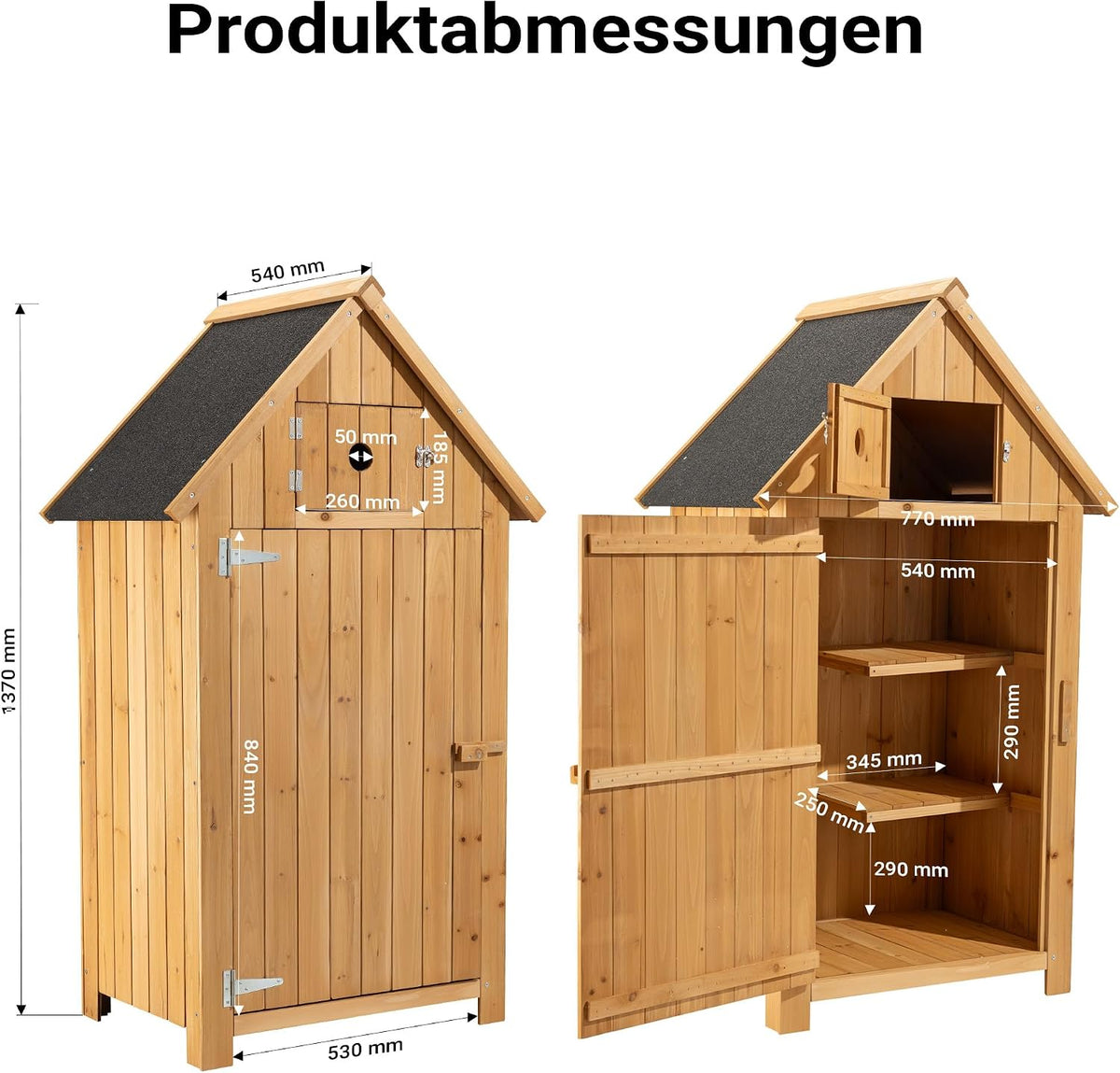 Wiltec Gartenhaus schmal aus Fichtenholz mit Bitumendach 770x540x1370mm für Garten, Terrasse & Balkon Gerätehaus Geräteschuppen Holzhaus Werkzeugschrank