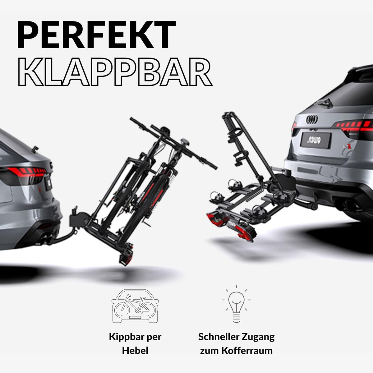 Owen Fahrradträger Anhängerkupplung für 2 Fahrräder & E-Bikes (60 kg) – Abklappbar, Abschließbar, 13-polig, TÜV-geprüft – Einfache Montage (Schwarz)