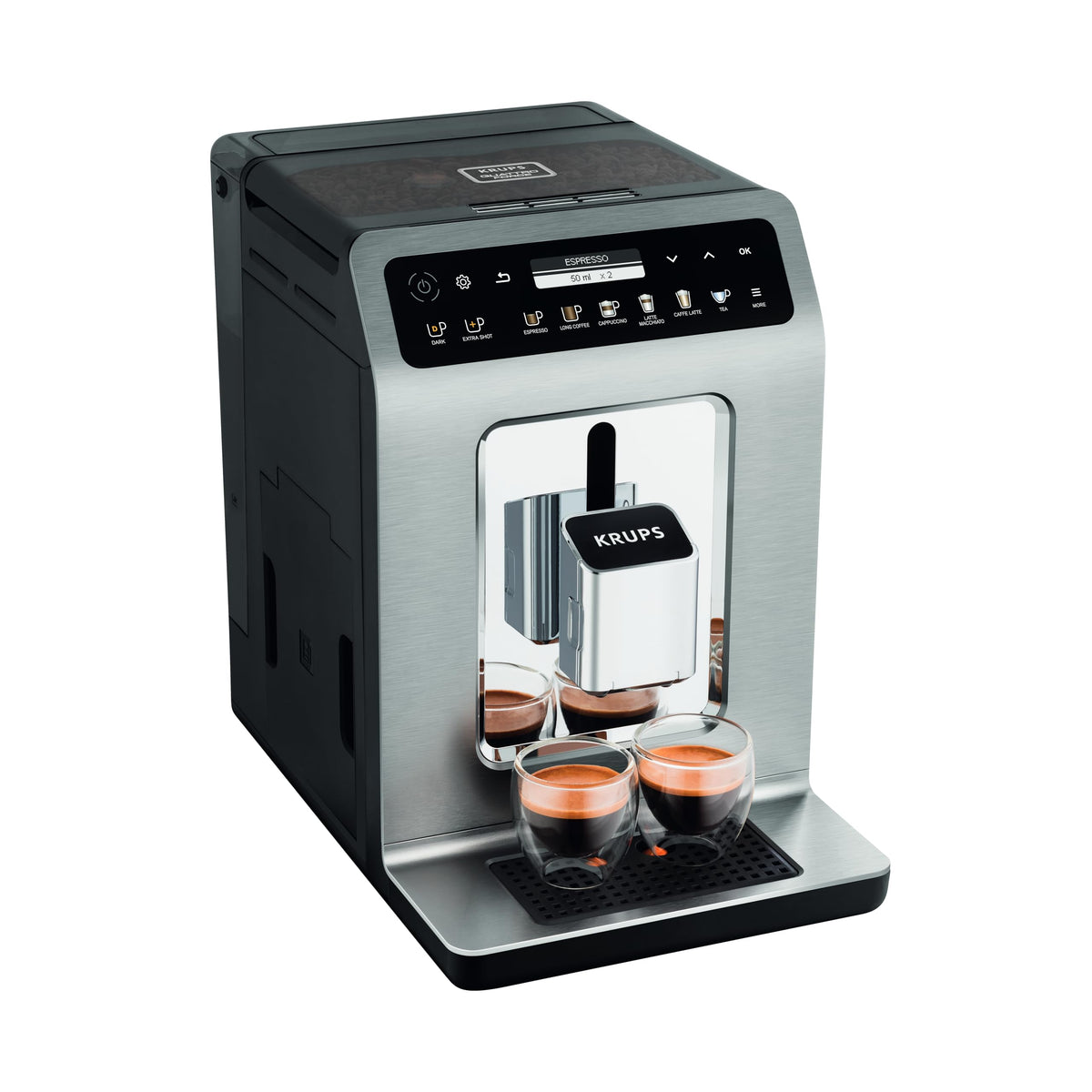 KRUPS Evidence ECOdesign Kaffeevollautomat mit Milchschlauch, 7 Getränkeoptionen, 2-Tassen-Funktion, Recyceltes Material, Kaffeemaschinemit Bedienfeld, Weiß/Schiefer, EA897A10