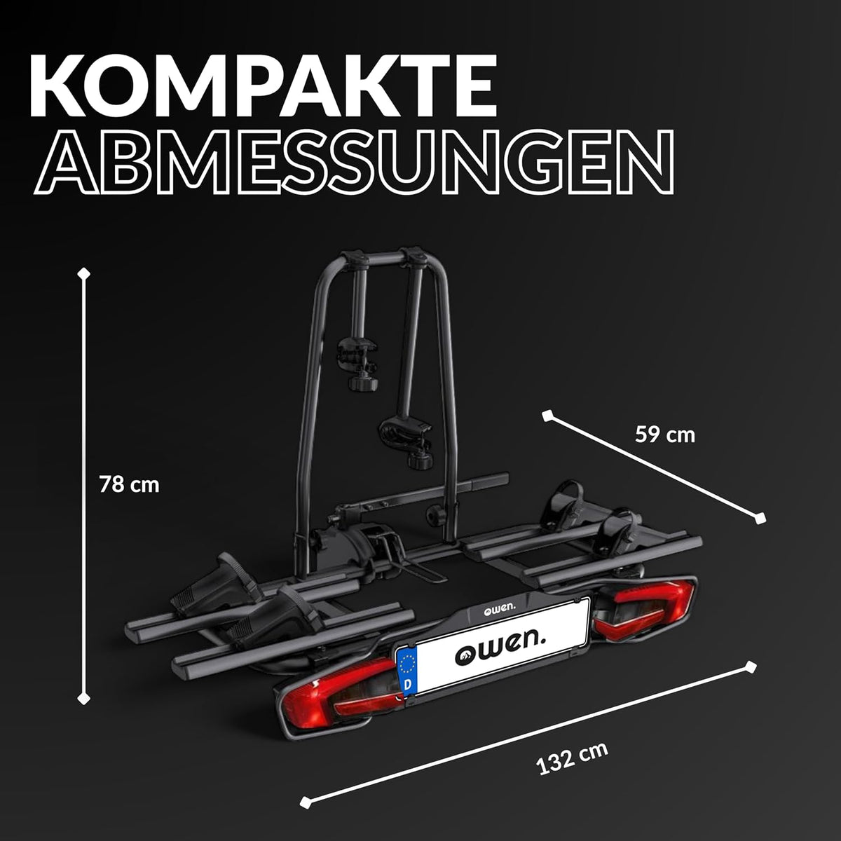 Owen Fahrradträger Anhängerkupplung für 2 Fahrräder & E-Bikes (60 kg) – Abklappbar, Abschließbar, 13-polig, TÜV-geprüft – Einfache Montage (Schwarz)