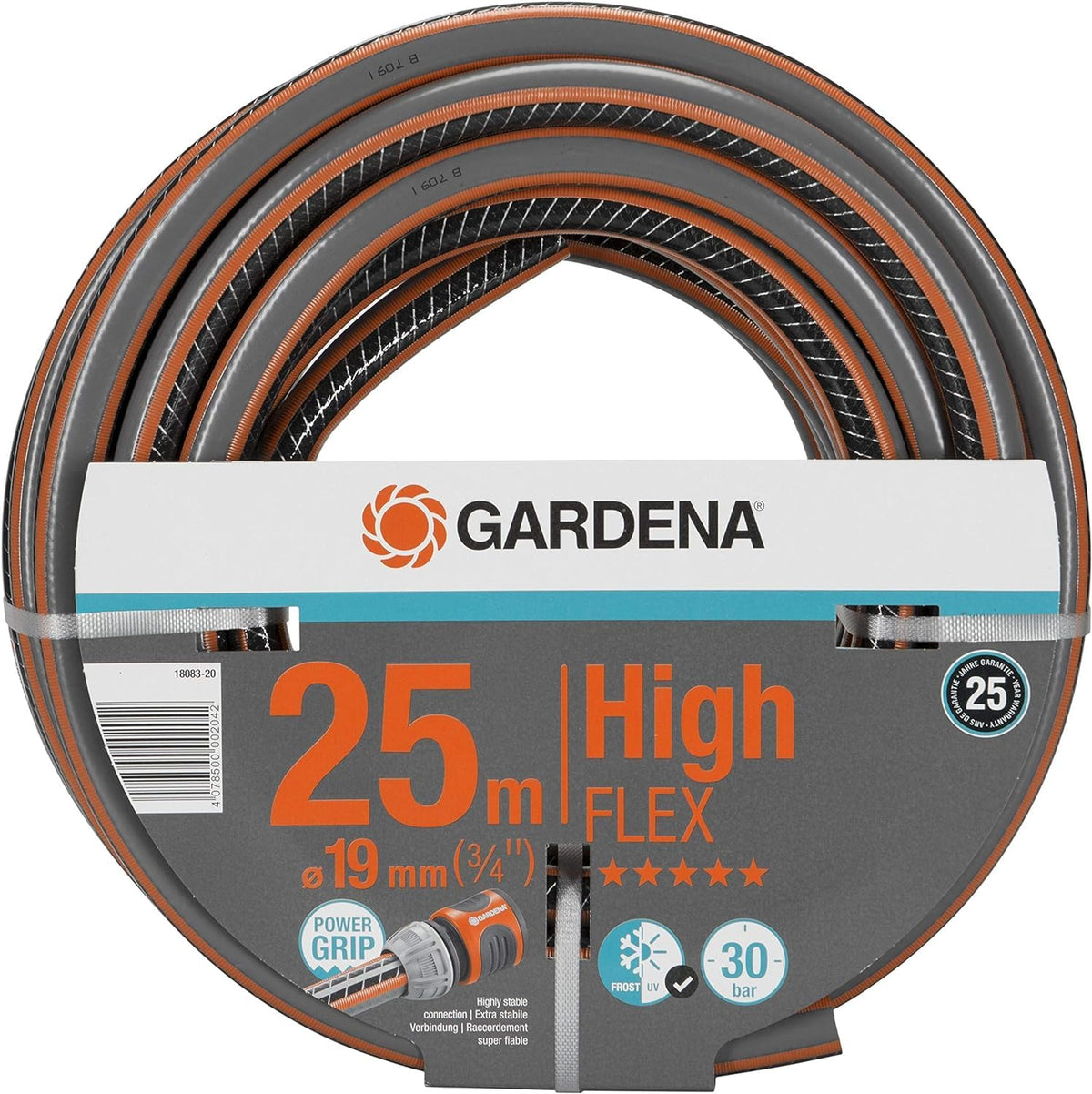 Gardena Polyvinylchlorid (PVC), Comfort HighFLEX Schlauch 19 mm (3/4 Zoll), 50 m: Gartenschlauch mit Power-Grip-Profil, 30 bar Berstdruck, hochflexibel, formstabil, UV-beständig, verpackt (18085-20)
