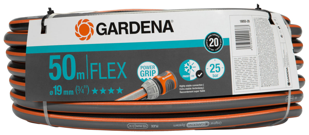 Gardena Comfort FLEX Schlauch 19 mm (3/4 Zoll), 25 m: Formstabiler, flexibler Gartenschlauch mit Power-Grip-Profil, aus hochwertigem Spiralgewebe, 25 bar Berstdruck, ohne Systemteile (18053-20)