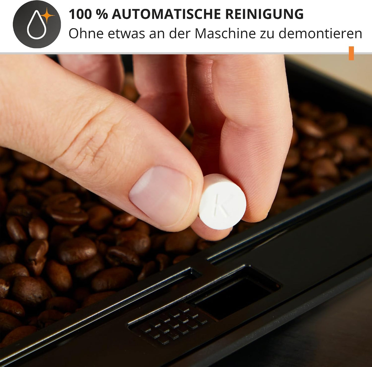 KRUPS Arabica Picto Kaffeevollautomat, kompaktes Design, einfache Bedienung, intuitiv einstellbarer Drehregler, Milchschaumdüse, 2-Tassen-Funktion, Kaffeemaschine, Schwarz, EA810870