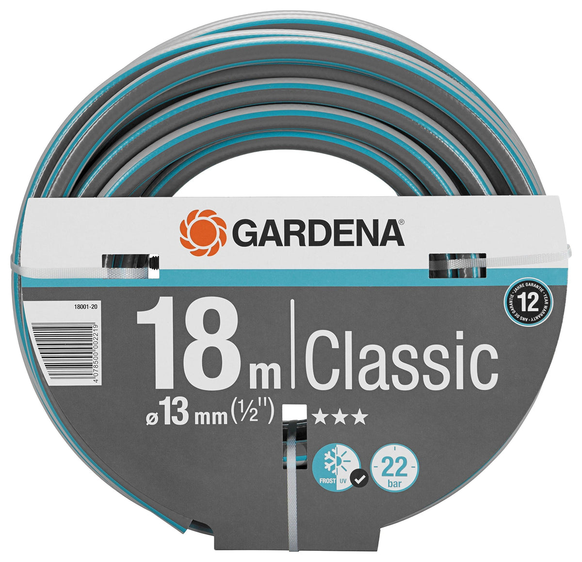 Gardena Classic Schlauch 13 mm (1/2 Zoll), 50 m ohne systemteile: Universeller Gartenschlauch aus robustem Kreuzgewebe, 22 bar Berstdruck, druck- und UV-beständig (18010-20), grau/blau