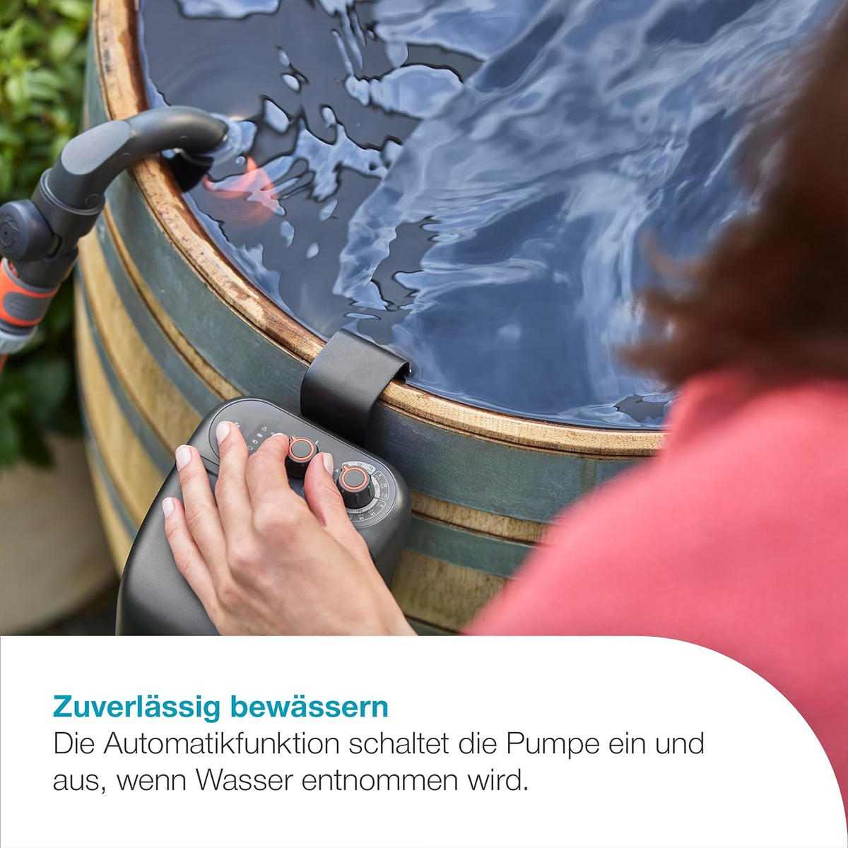 Gardena Akku-Regenfasspumpe 2400 ComfortAutomatic 18V P4A Ready-To-Use Set: Automatikfunktion, Leistungseinstellung, Timerfunktion, Konstanter Druck, Kabellos (14605-20)