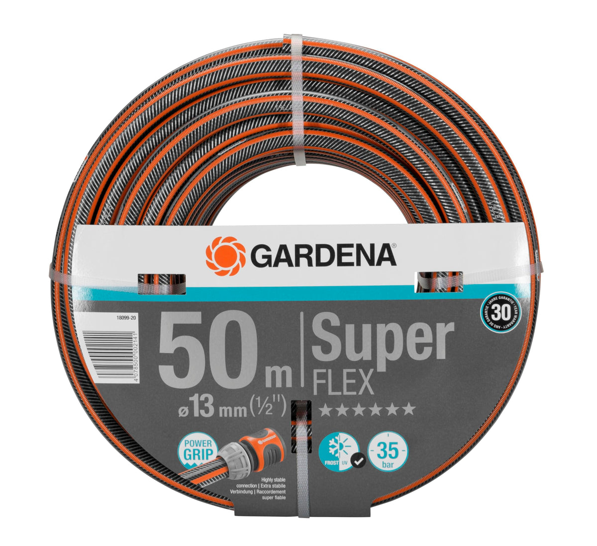 Gardena Premium Superflex Schlauch 13 mm (1/2 Zoll), 50 m: Gartenschlauch mit Power-Grip-Profil, 35 bar Berstdruck, hochflexibel, formstabil, UV-beständ, Polyvinyl Chloride (PVC), watering in garden