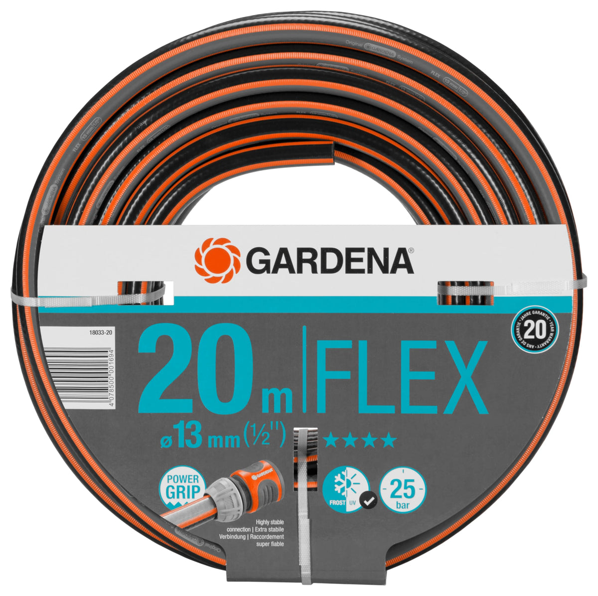 Gardena Comfort FLEX Schlauch 13 mm (1/2 Zoll), 50 m: Formstabiler, flexibler Gartenschlauch mit Power-Grip-Profil, aus hochwertigem Spiralgewebe, 25 bar Berstdruck, ohne Systemteile (18039-20)
