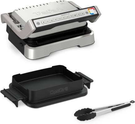 Tefal OptiGrill 4in1 Kontaktgrill mit Backschale, Aufklappbar, Tischgrill, 9 Programme, Garstufenanzeige, Elektrogrill, Backofen, GC776D10