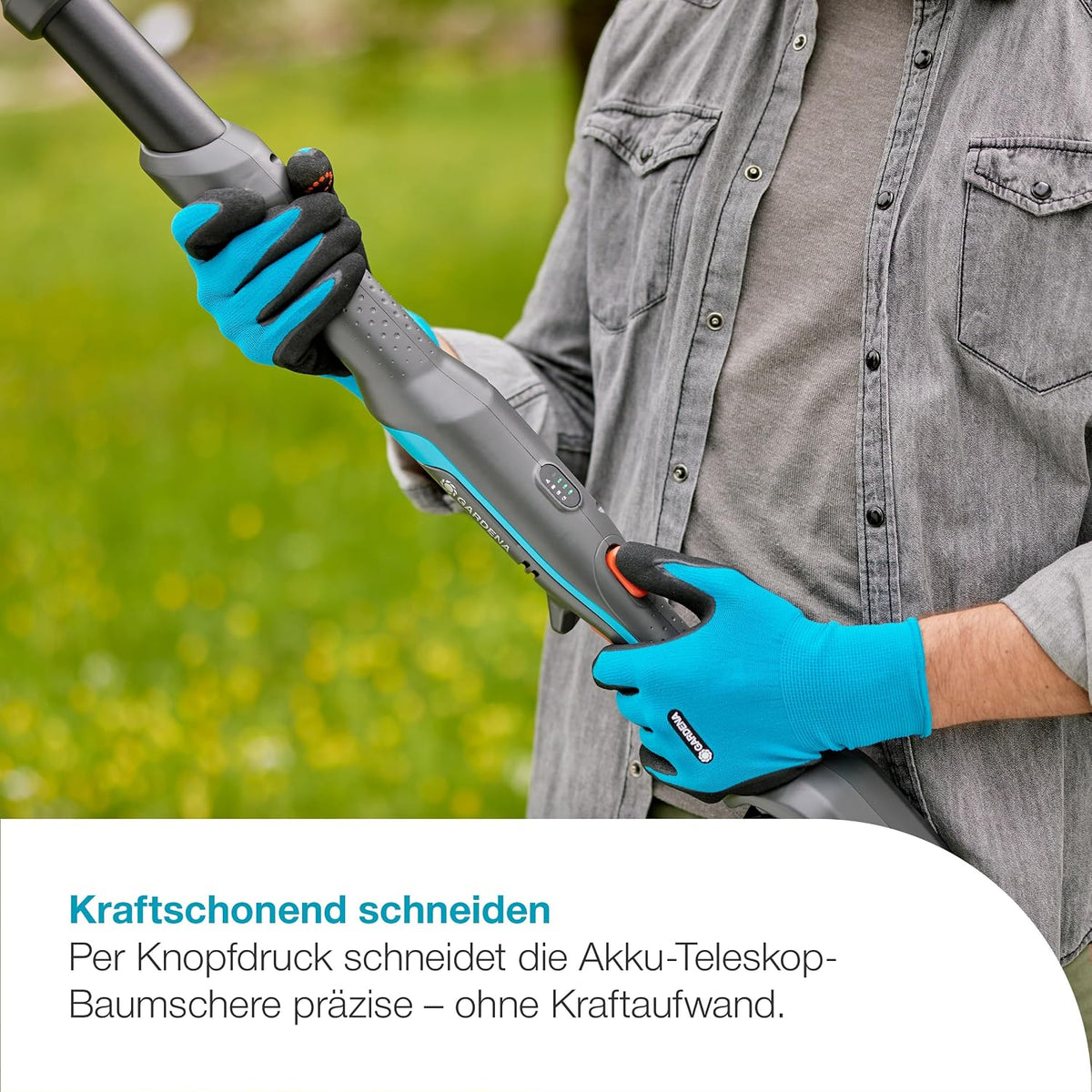 Gardena Akku-Teleskop-Baumschere HighCut 360/18V P4A ohne Akku: Astschere mit Teleskopstiel für Zweige in bis zu 5 m Höhe,schwenkbarer Schneidkopf, ergonomischer Griff, LED-Anzeige (14776-55)