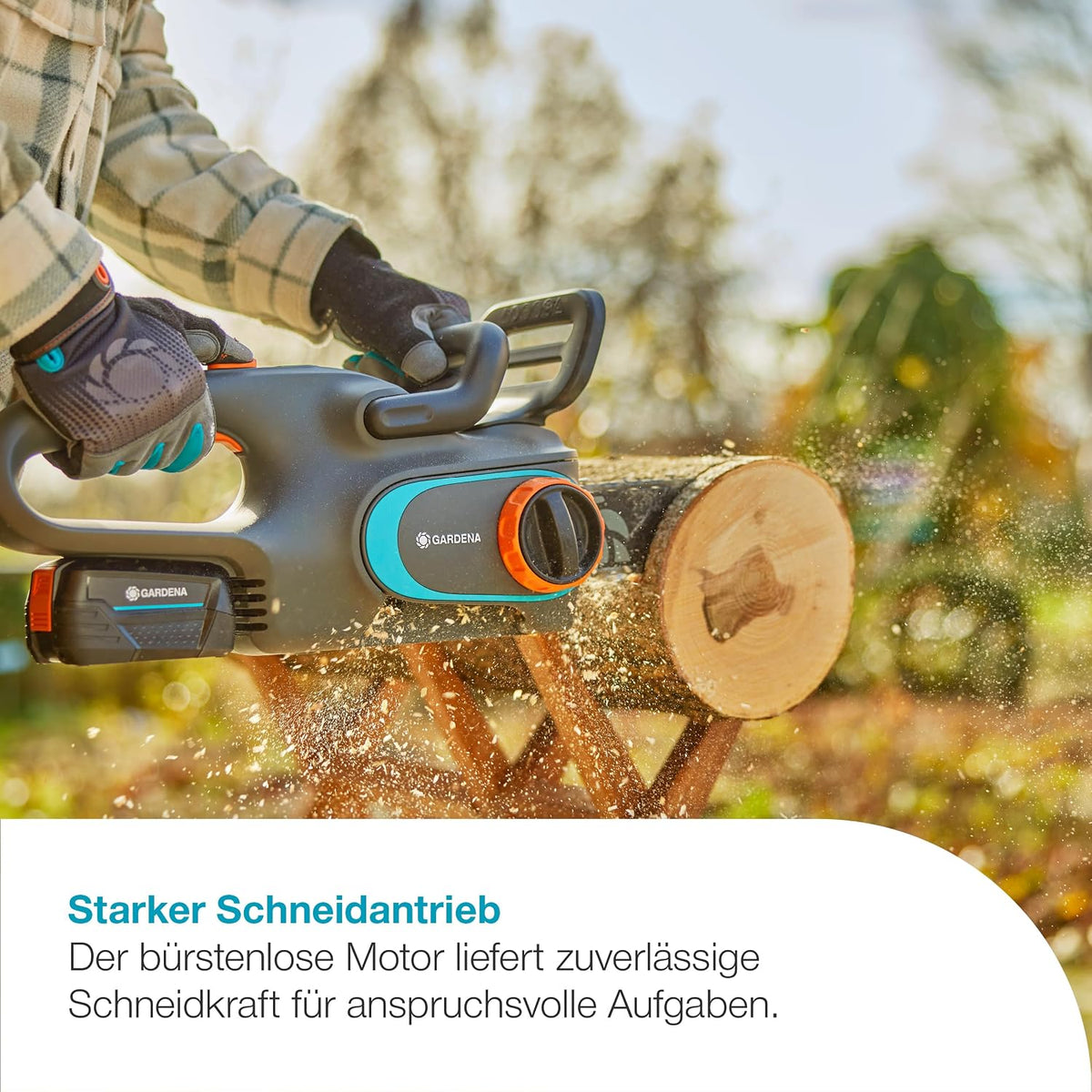 Gardena Akku-Kettensäge PowerSaw 250/18V P4A solo: Oregon Kette, Ergonomisch, Geräuscharm, Kettenbremse, Kabellos (14790-55)