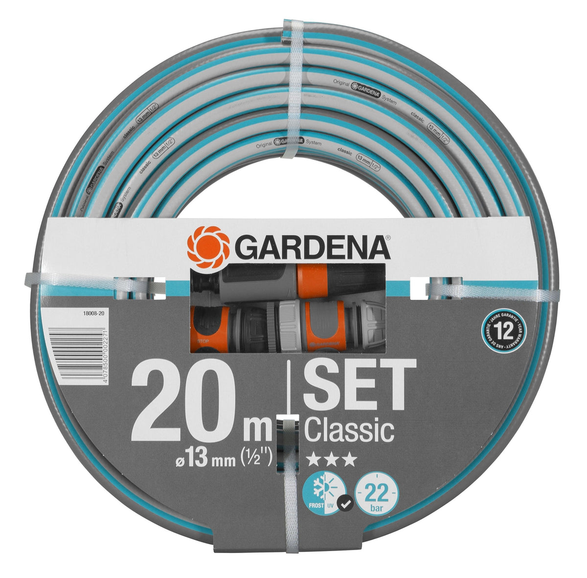 Gardena Classic Schlauch 13 mm (1/2 Zoll), 50 m ohne systemteile: Universeller Gartenschlauch aus robustem Kreuzgewebe, 22 bar Berstdruck, druck- und UV-beständig (18010-20), grau/blau